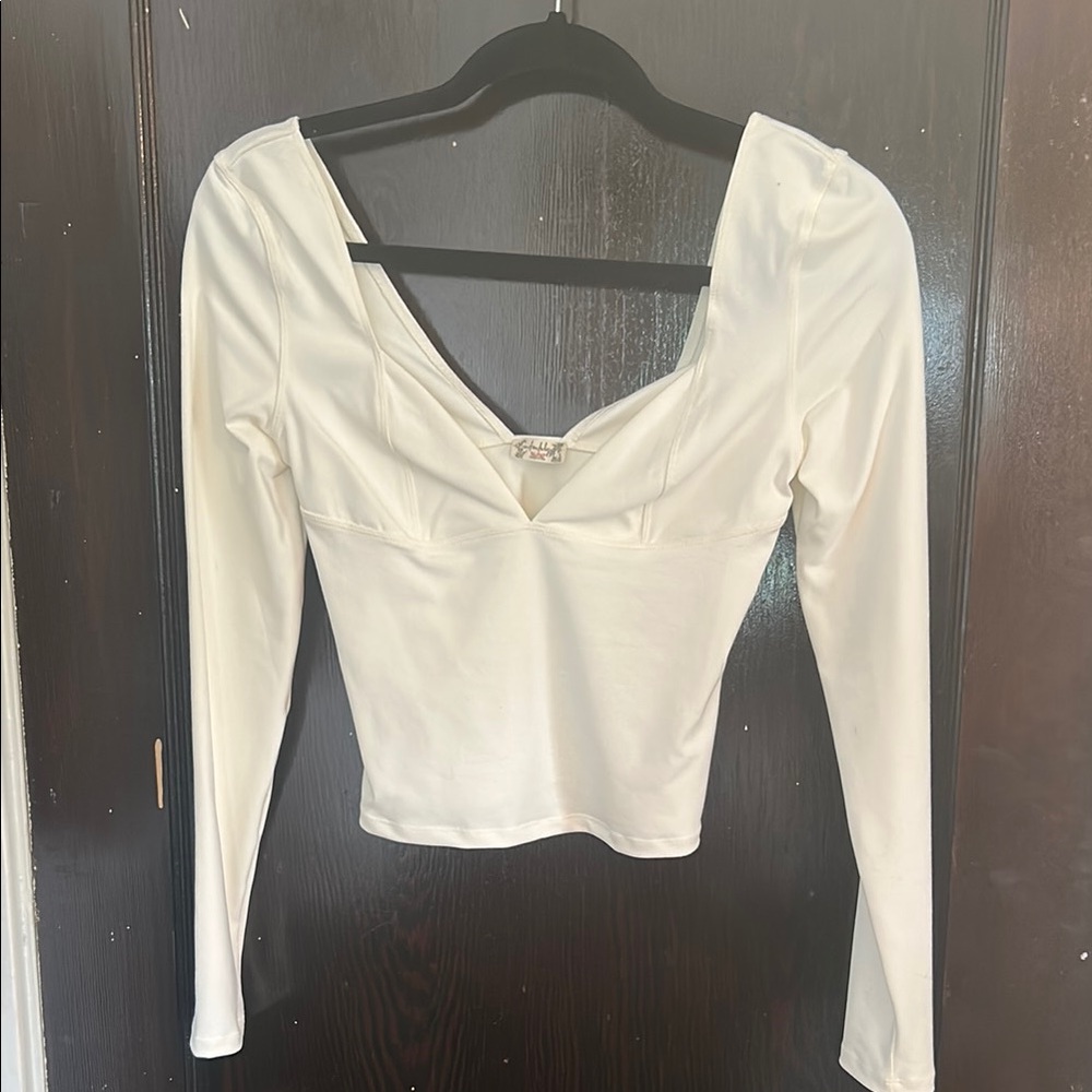 Free People Elegant Cream Long Sleeve Top